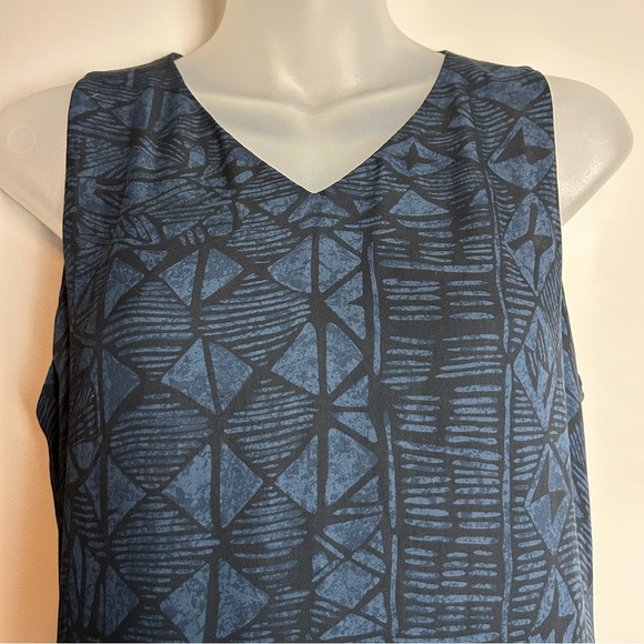 100% SilkVintage Y2K Lauren Ralph Lauren Navy Blue Abstract Patterned Maxi Dress - Picture 2 of 7